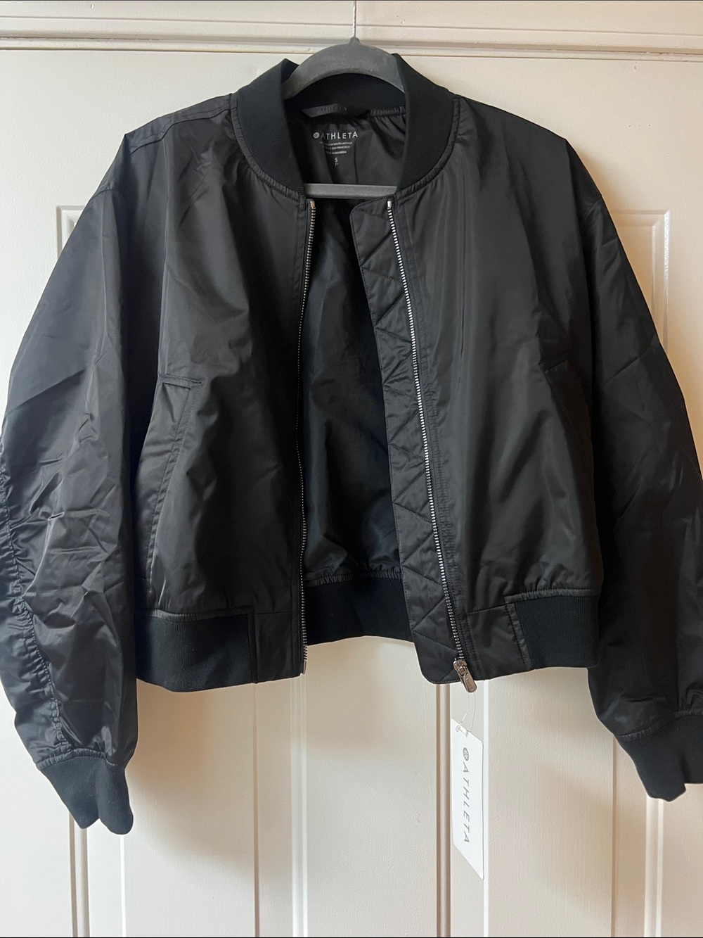 Athleta Black Cropped Bomber Jacket